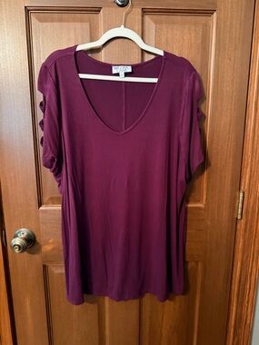 Merona Short Sleeve V-Neck Top in Wine